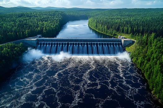 Aerial View of Majestic Dam in Lush Forest Landscape for Environmental Conservation photo