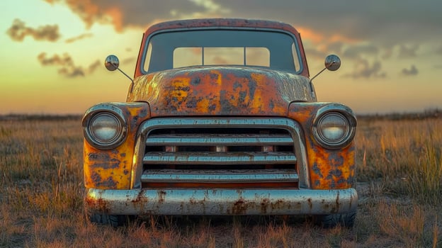 An old car is parked on the street photo