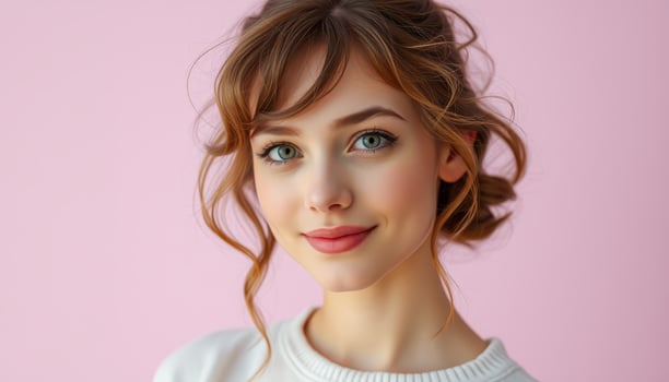 Young Woman With Curly Brown Hair And Green Eyes photo