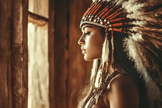 Portrait of a beautiful young Native American woman in traditional clothing photo