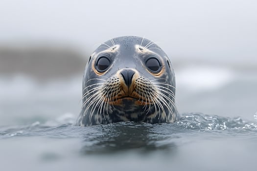 Inquisitive Seal Pup Swimming in Misty Ocean Waters photo