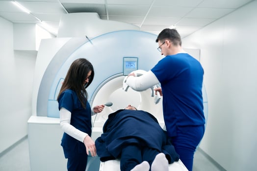 Medical scientific hospital laboratory meeting. Diverse team of neurologists, neuroscientists, neurosurgeons taking MRI, CT scan of patient, Talk About Treatment Method, New Drugs Cure photo
