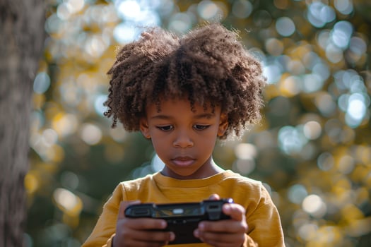 A young boy with an afro playing a game photo