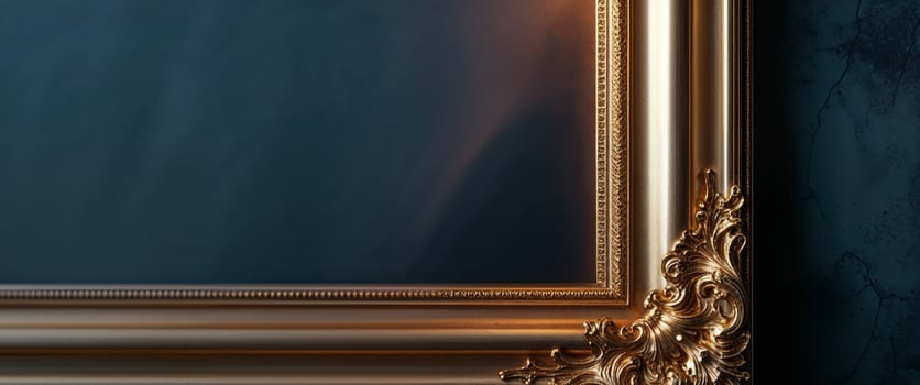 Ornate gold frame on a textured dark background. photo