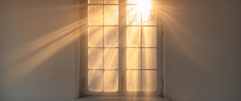Sunlight streaming through dusty window creates warmth. photo