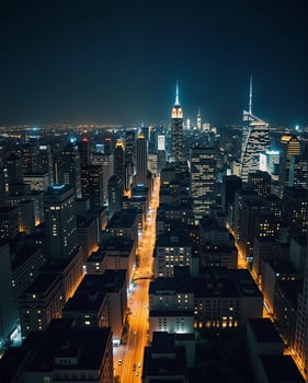 Bright City Lights at Night Overlooking a Modern Urban Skyline photo