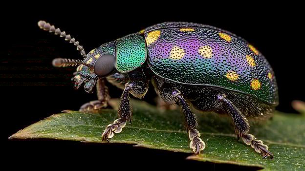 Vibrant Jewel Scarab Beetle Closeup on Green Leaf Macro Photography Insect photo