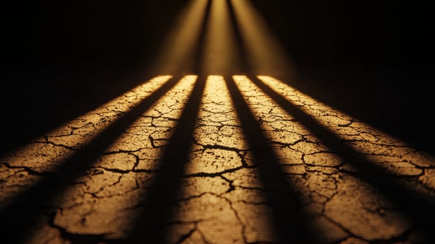 Dramatic Light Beams on Cracked Dry Earth Drought Desert Texture Environmental Background photo