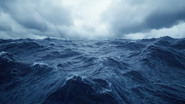 Dramatic Ocean Waves under Stormy Cloudscape Rough Sea Water Texture photo