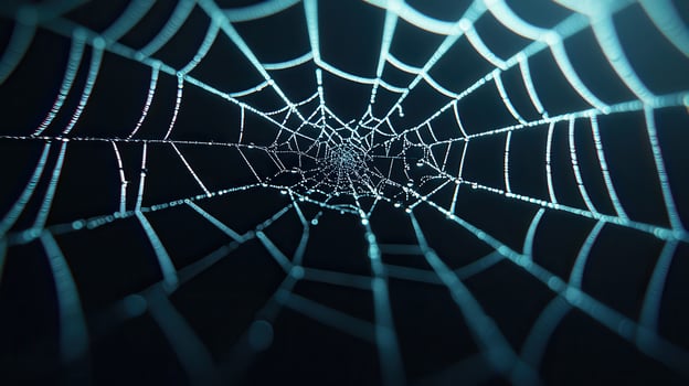 Dew Covered Spiderweb at Night Intricate Nature Design Macro Photography photo