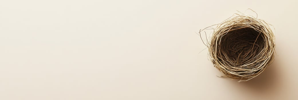 Empty bird nest on beige surface symbolizing nature and wildlife concepts photo