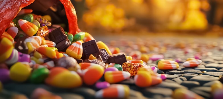 Colorful Assortment of Halloween Candies and Chocolates on a Flavored Surface photo