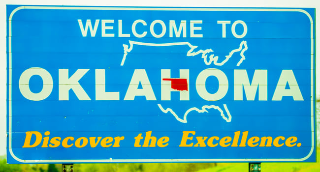 Oklahoma, USA, 2025 - Welcome to Oklahoma State Road Side Sign on Highway photo