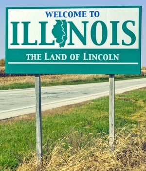 Illinois, USA, 2025 - Welcome to Illinois State Road Side Sign on Highway photo