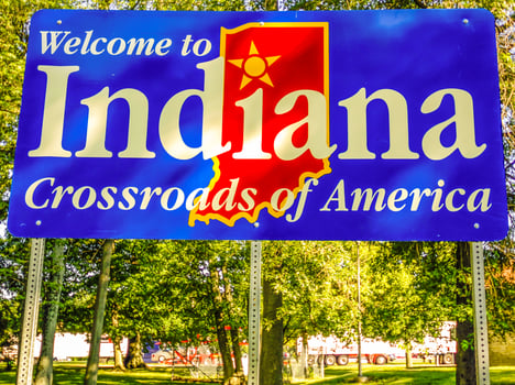 Indiana, USA, 2025 - Welcome to Indiana State Road Side Sign on Highway photo