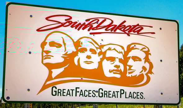 South Dakota, USA, 2025 - Welcome to South Dakota State Road Side Sign on Highway photo