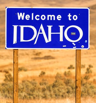 Idaho, USA, 2025 - Welcome to Idaho State Road Side Sign on Highway photo