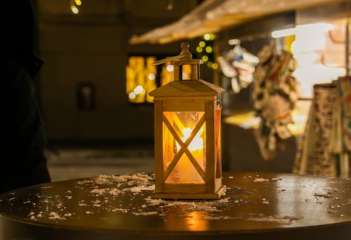 Street lantern in Christmas market in night photo