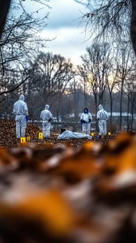 a group of people in white suits and protective gear photo