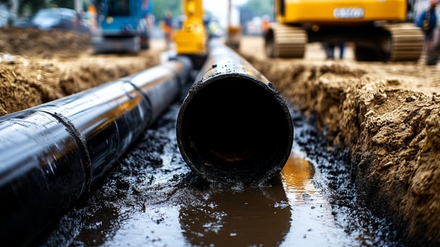 a pipe is being used to drain water from a construction site photo