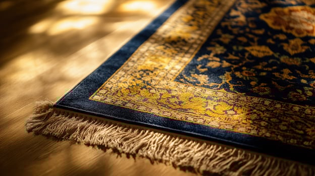 Close up of a traditional Islamic prayer rug photo