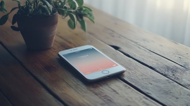 Iphone mockup on wooden table photo