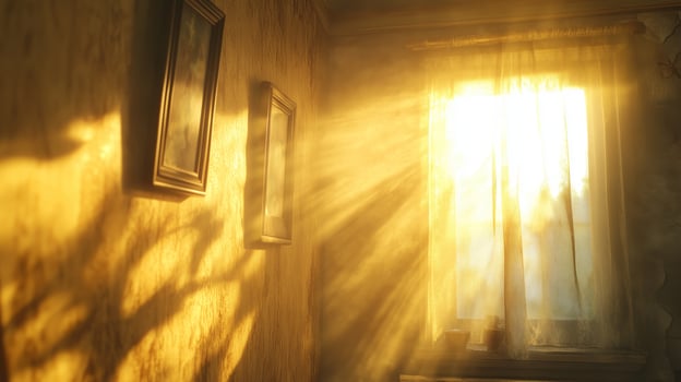 A focused picture of a wall with a hazy depiction of sunlight photo