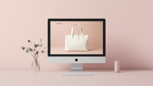 A computer screen displaying a bag on a pink background photo