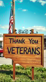 Sign expressing gratitude to veterans in a community setting during daytime photo