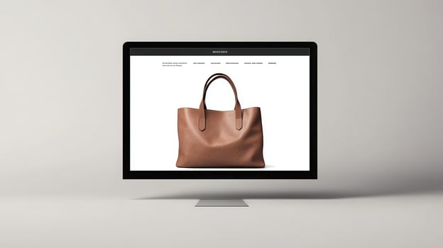 A computer screen displaying a brown handbag photo