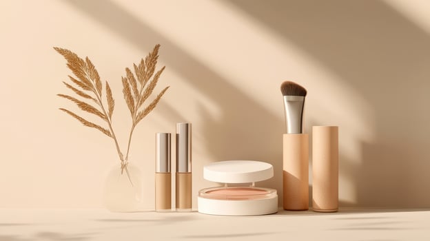 A set of cosmetics products on a table photo