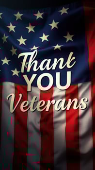 Expressions of gratitude for veterans displayed on an American flag backdrop photo