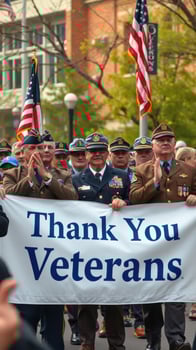 Honoring veterans at a parade with gratitude in a vibrant downtown setting during a clear autumn day photo