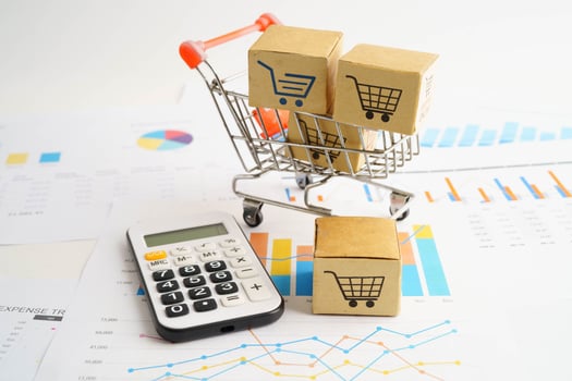 Online shopping, Shopping cart box on business graph, import export, photo
