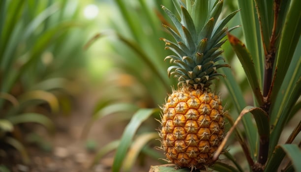 Close up of pineapple in the orchard photo