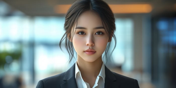 Business professional in modern office setting engages in a confident pose during work hours photo