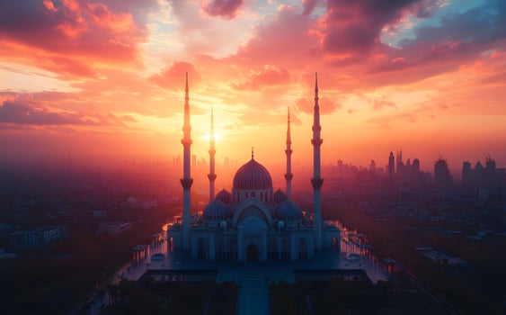Majestic Mosque at Sunset Cityscape Silhouette photo