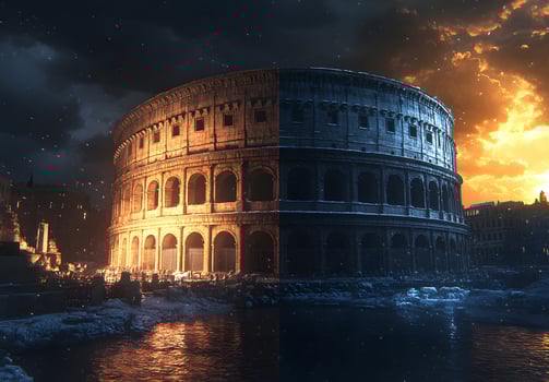 Colosseum Divided Day And Night A Dramatic Contrast photo