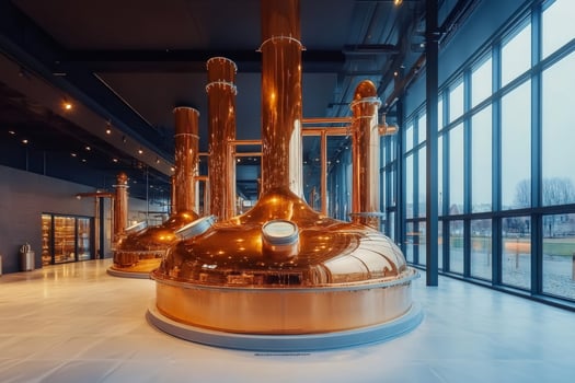 Copper tanks brewing beer in modern brewery factory photo
