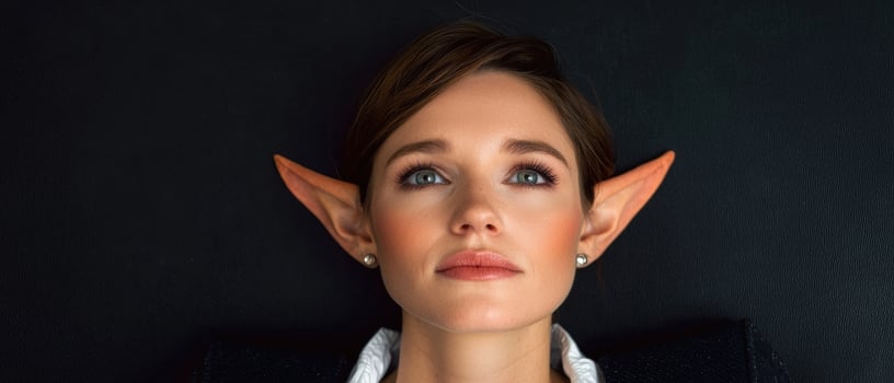 Woman with elf ears looking up photo