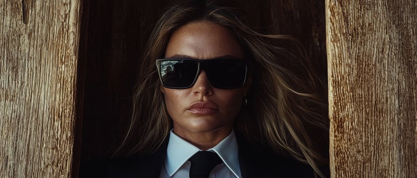 Confident woman in suit and sunglasses photo