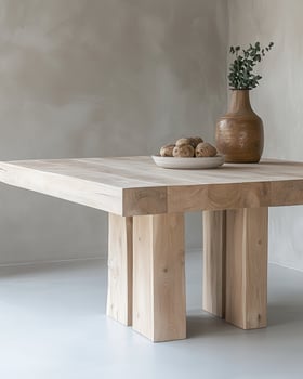 Rustic Minimalist Wooden Dining Table with Earthy Accents in a Modern Interior photo