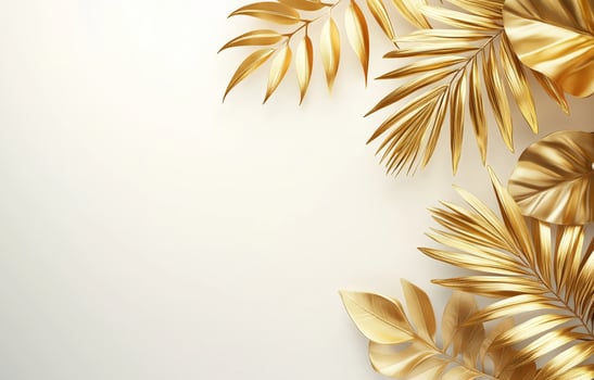 Golden tropical leaves on white background photo