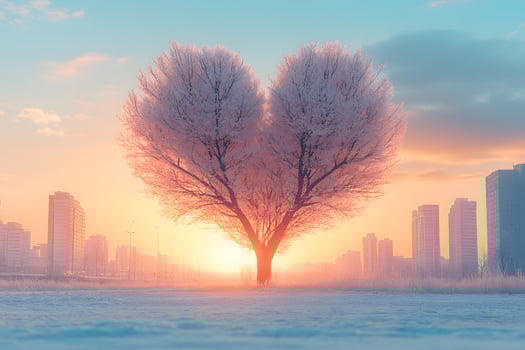 Heart-Shaped Tree in Winter Morning Sunlight Romantic Urban Landscape Photography photo