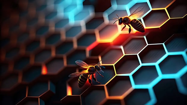 4K Abstract Hexagonal Background High Resolution Futuristic Design with Glowing Honeycomb Pattern two bees on a honeycomb background photo
