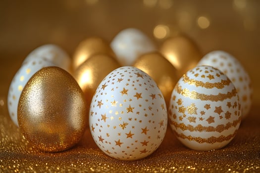 Easter Celebration with Gold Glitter Decorated Eggs for Festive Spring Decor photo