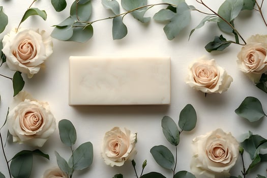Elegant Floral Arrangement with Cream Roses and Eucalyptus Leaves for Wedding Invitation Design photo