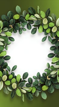 Circular Green Frame Green leaves encircle a white center, symbolizing serene, natural harmony Vertical Mobile Wallpaper photo