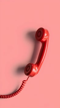 Vibrant red telephone handset with coiled cord against clean white background Vertical Mobile Wallpaper photo