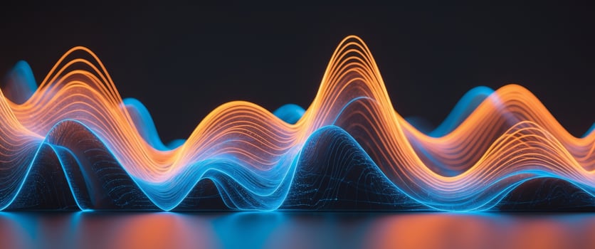 a digital waveform with glowing orange and blue lights photo